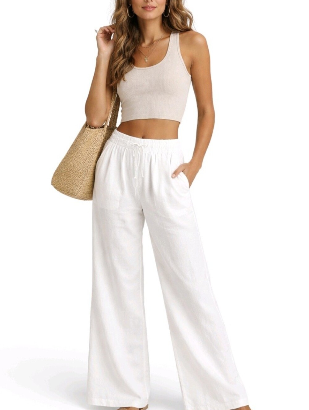 Simply Blessed Pants White Linen Blend Wide Leg Junior Size L